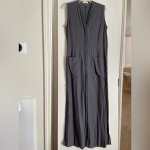 S: Just Living Soft Linen Jumpsuit Wide Leg Sleeveless Grey Button Down NWOT!
